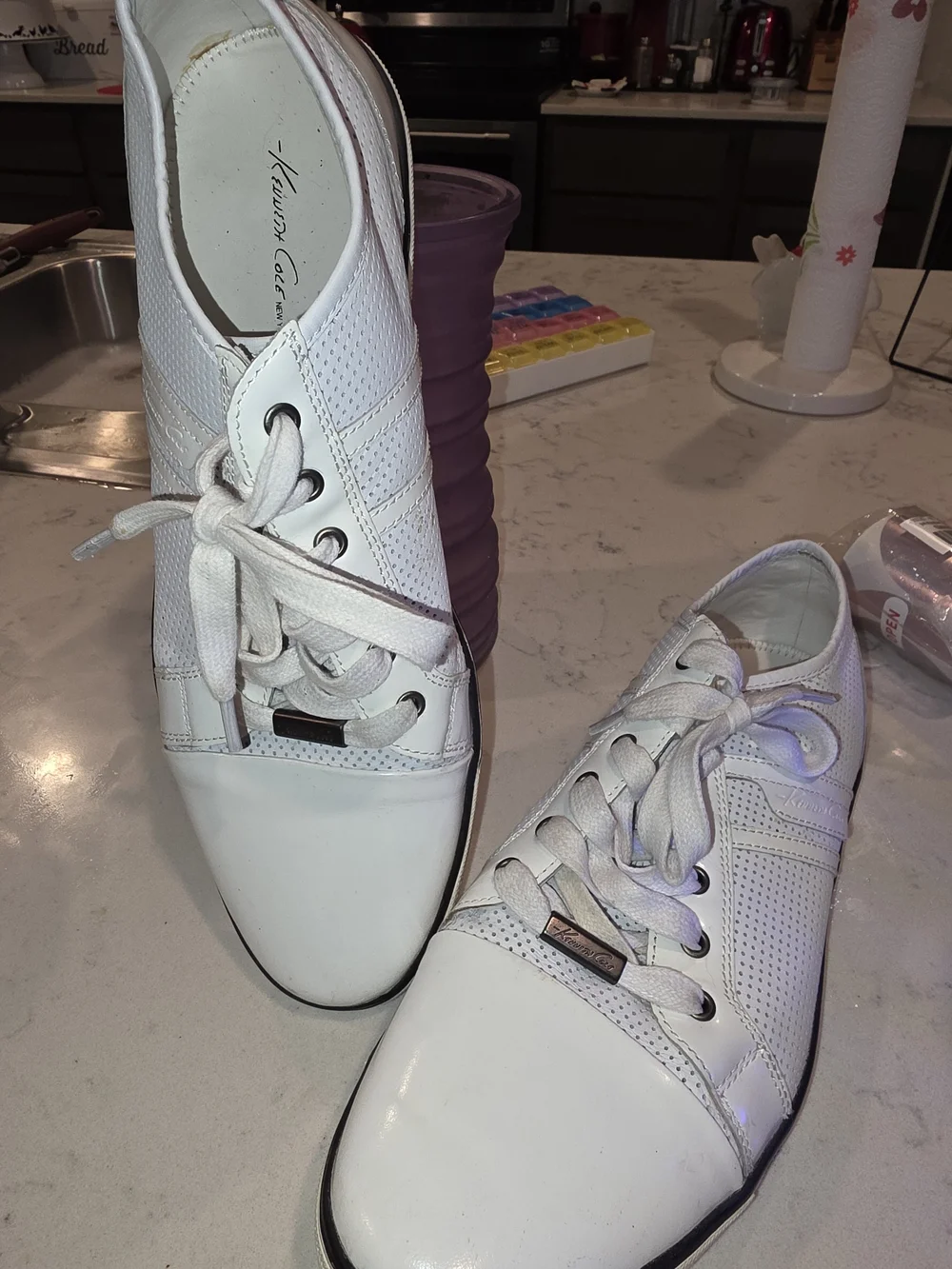 Kenneth Cole White Patent-Toe Men's Low-Top Sneakers